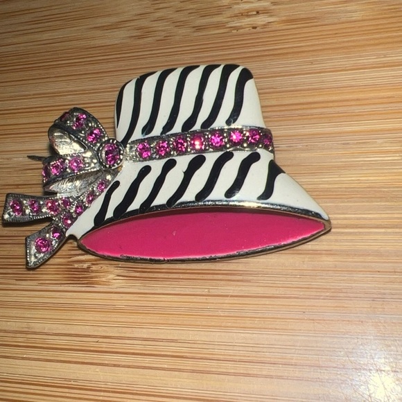 Pink and Black Zebra Print Hat Brooch - Picture 2 of 6